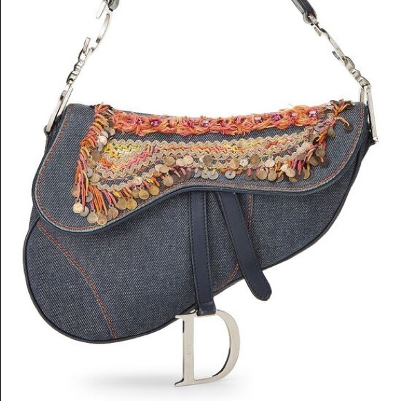 CHRISTIAN DIOR ICONIC RARE DENIM EMBELLISHED SADDLE BAG DIOR HANDBAG - Picture 2 of 8